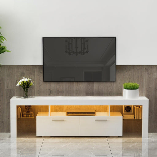 20 minutes quick assemble,White morden TV Stand with LED Lights,high glossy front TV Cabinet,can be assembled in Lounge Room, Living Room or Bedroom,color:WHITE image