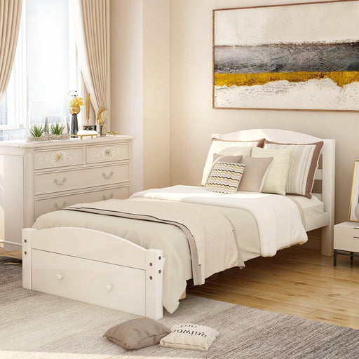 Platform Twin Bed Frame withStorage Drawer and Wood Slat Support No Box Spring Needed, White image