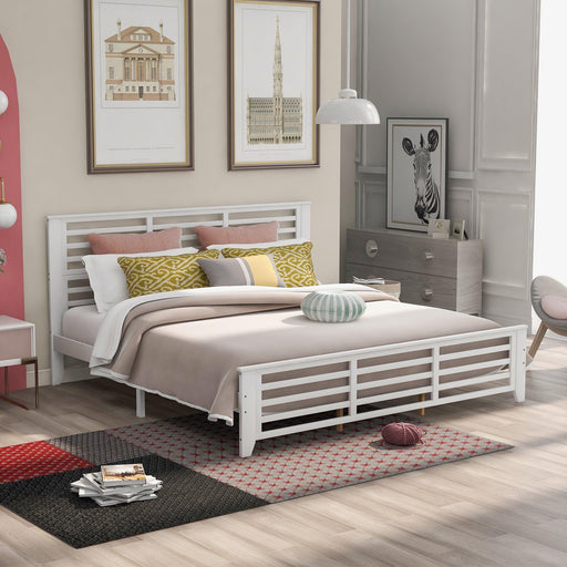 Platform bed with horizontal strip hollow shape, King size, white image