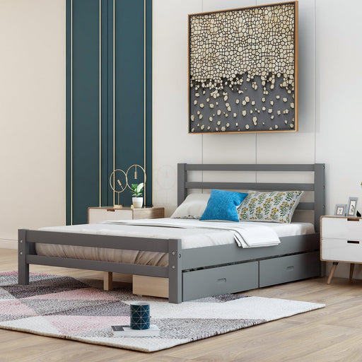 Wood platform bed with two drawers, full (gray) image