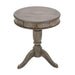21 Inch Handcrafted ManWood Side Table with Drawer, Classic Pedestal Base and Round Top, Rustic Gray image