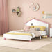 Full Size Wood Platform Bed with House-shaped Headboard  (White+Pink) image