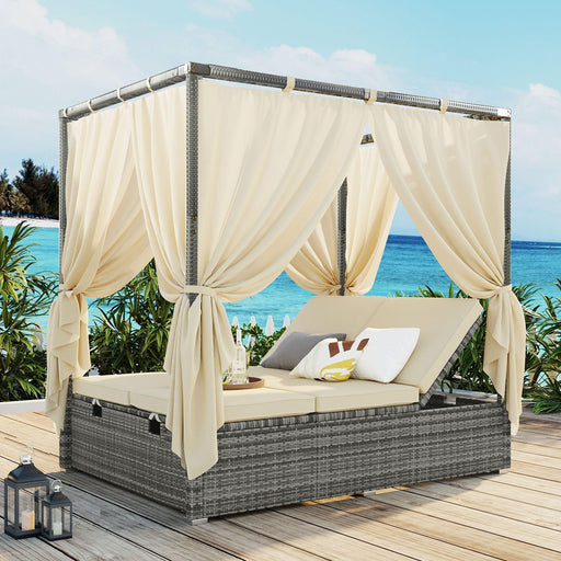 Adjustable Sun Bed With Curtain,High Comfort，With 3 Colors image