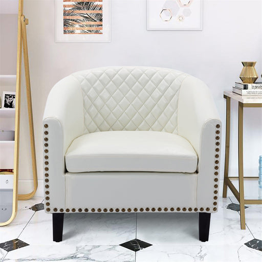 accent Barrel chair living room chair with nailheads and solid wood legs  white  pu leather image