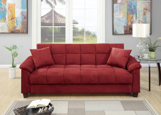 Contemporary Living Room Adjustable Sofa Red Color Microfiber PlushStorage Couch 1pc Futon Sofa w Pillows image