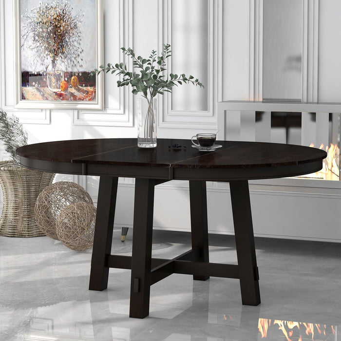 Farmhouse Round Extendable Dining Table with 16" Leaf Wood Kitchen Table (Espresso) image