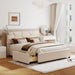 Queen Size Upholstered Platform Bed with Brick Pattern Heardboard and 4 Drawers, Linen Fabric, Beige image