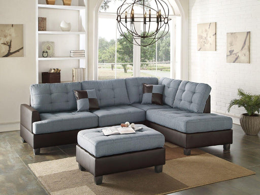 Contemporary Sectional Sofa Grey Polyfiber Linen Like Fabric Cushion Tufted Reversible 3pc Sectional Sofa L/R Chaise Ottoman Living Room Furniture Pillows image