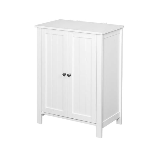 Bathroom FloorStorage Cabinet with Double Door Adjustable Shelf, White image
