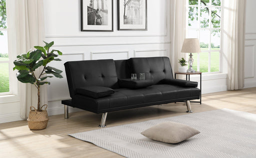 sofa bed with Armrest two holders  WOOD FRAME, STAINLESS LEG, FUTON BLACK  PVC image