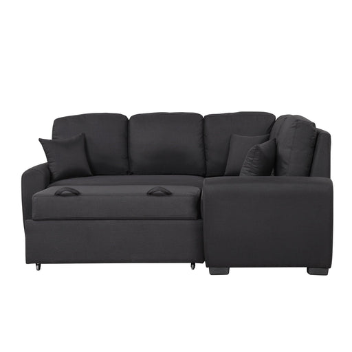 76.7"Sectional Sleeper Sofa with USB Charging Port and Plug Outlet,Pull-Out Sofa Bed with 3 Pillows, L-Shape Chaise for Living Room Small Apartment,Black image