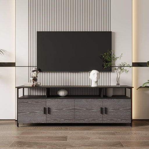 BlackModern simple wood grain TV cabinet 80-inch TV stand, open shelving multi-layerStorage image