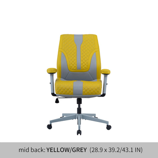 Office Desk Chair, Air Cushion Mid Back Ergonomic Managerial Executive Chairs, Headrest and Lumbar Support Desk Chairs with Wheels and Armrest, Yellow/Grey image