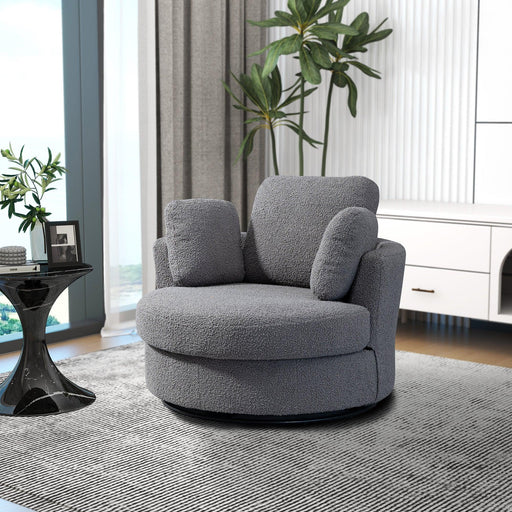 42.2"W Swivel Accent Barrel Chair and Half Swivel Sofa With 3 Pillows 360 Degree Swivel Round SofaModern Oversized Arm Chair Cozy Club Chair for Bedroom Living Room Lounge Hotel, Dark Gray Boucle image
