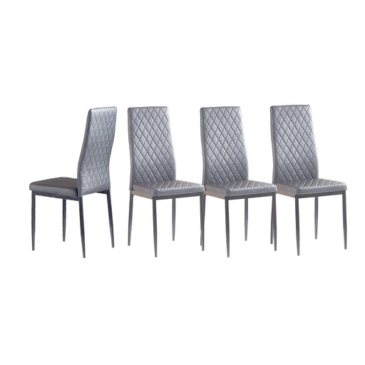 Light GrayModern minimalist dining chair leather sprayed metal pipe diamond grid pattern restaurant home conference chair set of 4 image