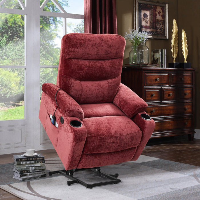 Liyasi Electric Power Lift Recliner Chair Sofa with Massage and Heat for Elderly, 3 Positions, 2 Side Pockets and Cup Holders, USB Ports, High-end quality fabric image