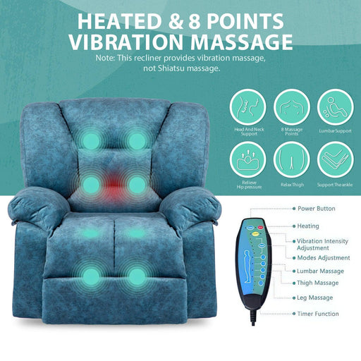 Oversized Recliner Chair Sofa with Massage and Heating image