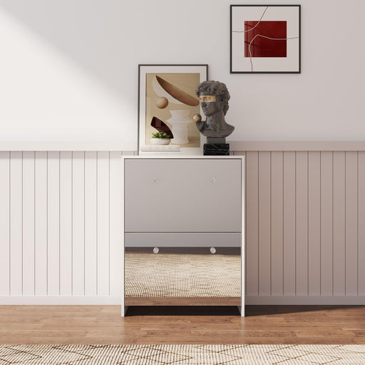 Shoe Cabinet with mirror, 2-TiersShoeStorage Cabinet with Doors for Entryway image