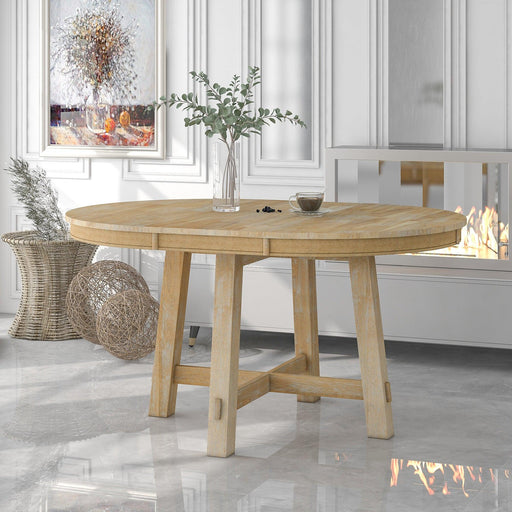 Farmhouse Round Extendable Dining Table with 16" Leaf Wood Kitchen Table (Natural Wood Wash) image