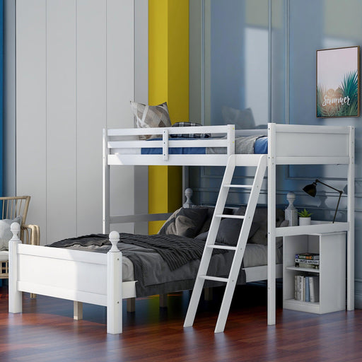 Twin over Full Loft Bed with Cabinet, White image
