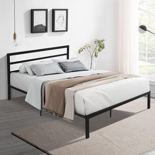 Queen Size Metal Bed Frame with Headboard Black image