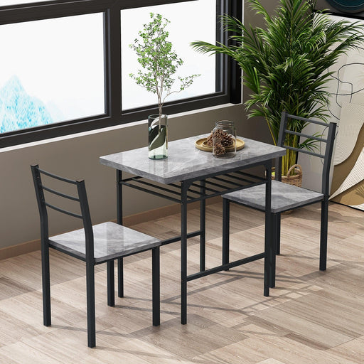 Modern 3-Piece  Dining Table Set with  2 Chairs for Dining Room，Black Frame+Printed Gray Marble Finish image