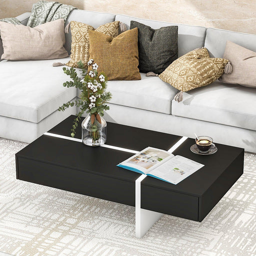 Contemporary Rectangle Design Living Room Furniture,Modern High Gloss Surface Cocktail Table, Center Table for Sofa or Upholstered Chairs，45.2*25.5*13.7in, Black image