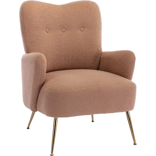 Cozy Teddy Fabric Arm Chair with Sloped High Back and Contemporary Metal Legs ,Espresso image
