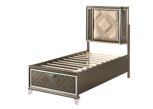ACME Skylar Twin Bed w/Storage, LED, PU & Dark Champagne 25340T image