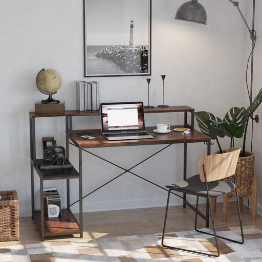 Computer Desk withStorage Shelves（Rustic Brown+Black） image