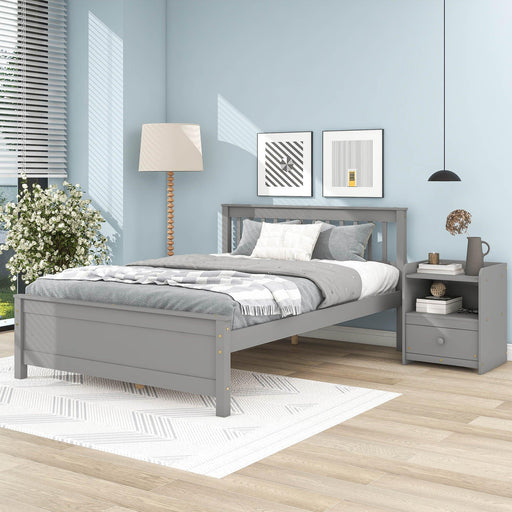 Full Bed with Headboard and Footboard for Kids, Teens, Adults,with a Nightstand,Grey image