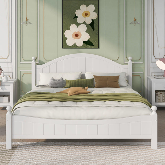 Traditional Concise Style White Solid Wood Platform Bed, No Need Box Spring, King image