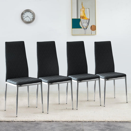 Grid Shaped Armless High Back Dining Chair,4-Piece Set, Office Chair. Applicable to Dining Room, Living Room, Kitchen and Office.Black Chair and Electroplated Metal Leg image