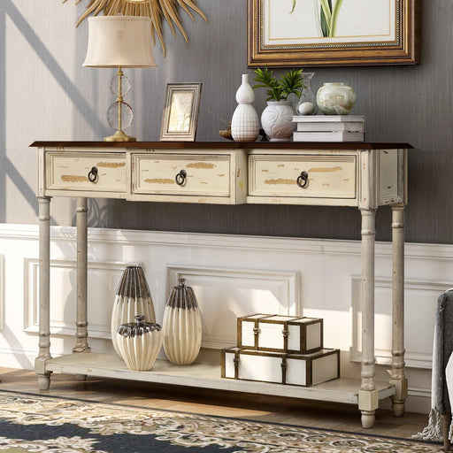 Console Table Sofa Table with Drawers for Entryway with Projecting Drawers and Long Shelf (Beige) image