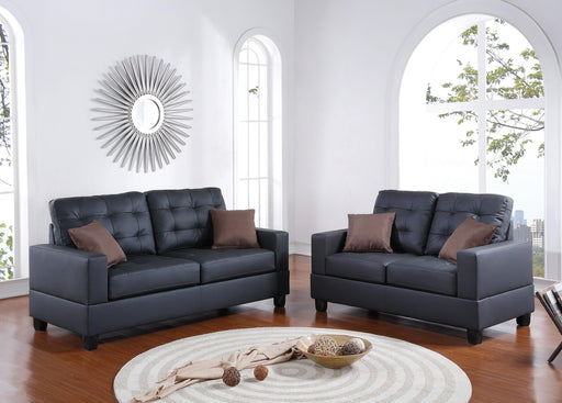 Living Room Furniture 2pc Sofa Set Black Faux Leather Tufted Sofa Loveseat w Pillows Cushion Couch image
