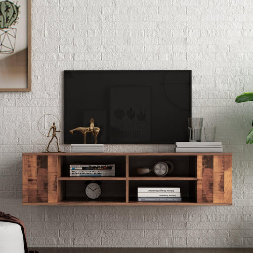 Wall Mounted Media Console,Floating TV Stand Component Shelf with Height Adjustable,Brown image