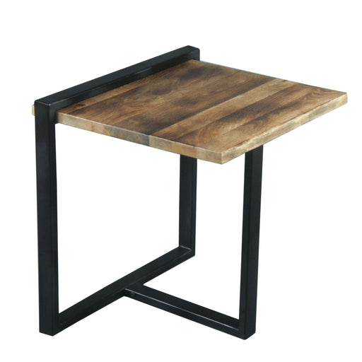 Industrial End Table with Wooden Rectangular Top and Metal Frame, Brown and Black image