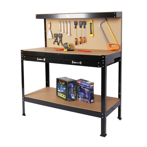 Steel Workbench ToolStorage Work Bench Workshop Tools Table W/Drawer and Peg Board 63" image