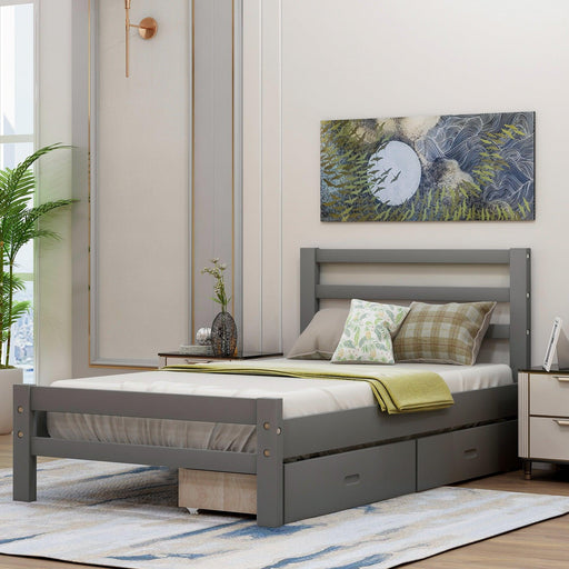 Wood platform bed with two drawers, twin (gray) image
