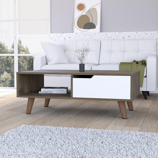 New Haven 1-Drawer 1-Shelf Rectangle Coffee Table Dark Brown and White image
