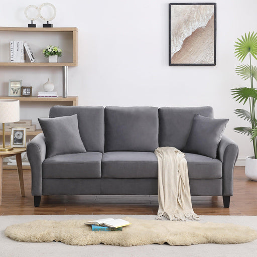 Modern Velvet Couch with 2 Pillow, 78 Inch Width Living Room Furniture, 3 Seater Sofa with Plastic Legs image