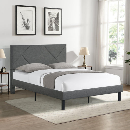 Queen Size Upholstered Platform Bed Frame with Headboard, Strong Wood Slat Support, Mattress Foundation, No Box Spring Needed, Easy Assembly, Gray image