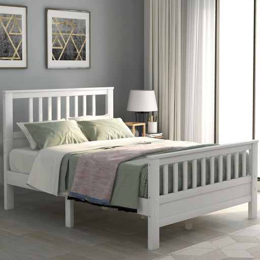 Wood Platform Bed with Headboard and Footboard, Full (White) image