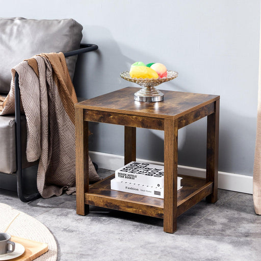 Rustic Brown Side Table , 2-Tier Small Space End Table ,Modern Night Stand, Sofa table, Side Table withStorage Shelve image
