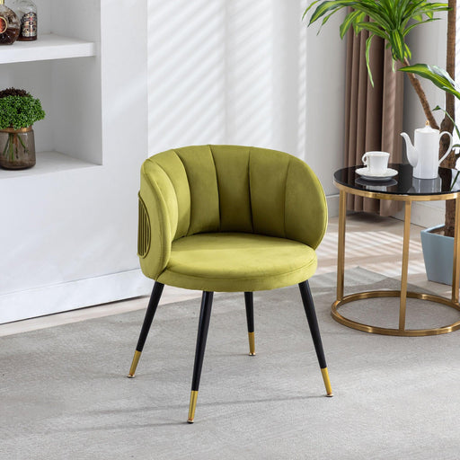 Olive Green Velvet lounge chair, black metal feet, unique back design, suitable for office, living room, bedroom image