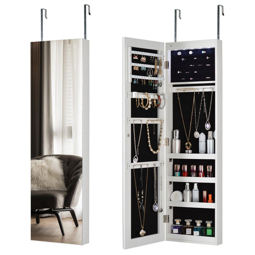 Full Mirror Fashion Simple JewelryStorage Cabinet  With Led Light  Can Be Hung On The Door Or Wall image
