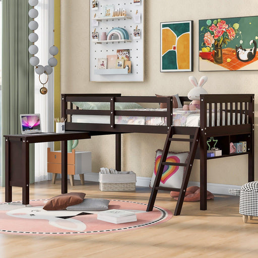 Twin Size Loft Bed With Removable Desk and Cabinet, Espresso image