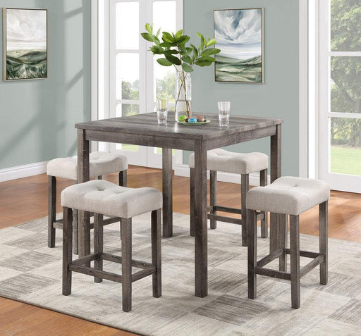 Lucian Brown 5 Piece Counter Height 36" Pub Table Set with Tufted Creamy White Linen Stools image