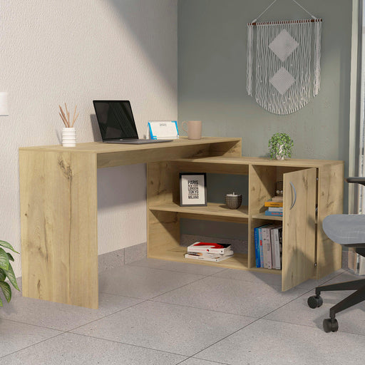Lyncliff 1-Drawer 2-Shelf L-Shaped Office Desk Light Oak image