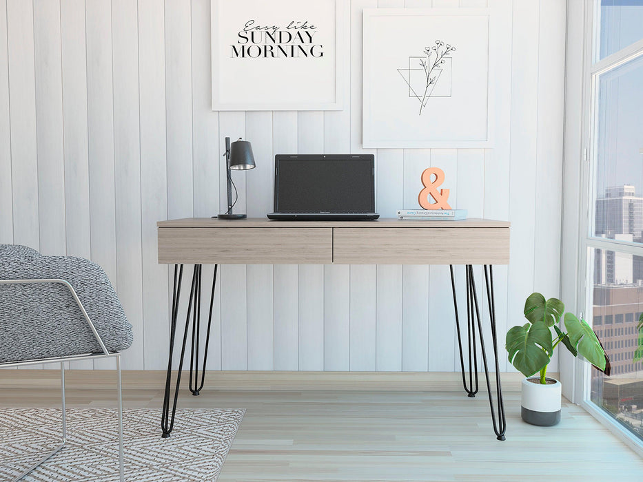 Canton 2-Drawer Writing Desk with Hairpin Legs Light Gray image